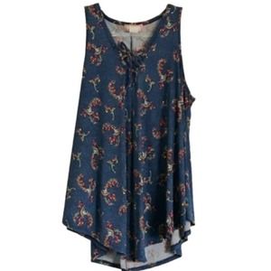 C'est La Vie Royal Blue Boho Paisley Print Swing Tunic Tank Top EUC Size XL